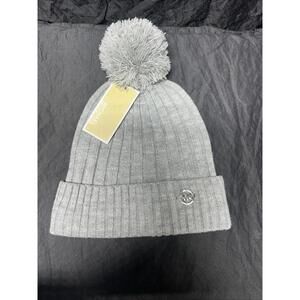 Michael Kors Gray Heather Ribbed Pom-Pom Winter Beanie NWT